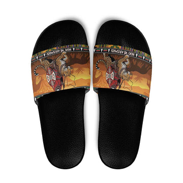 Kenya Safari Christmas Slide Sandals Black Santa Riding Leopards - Heri ya Krismasi LT15