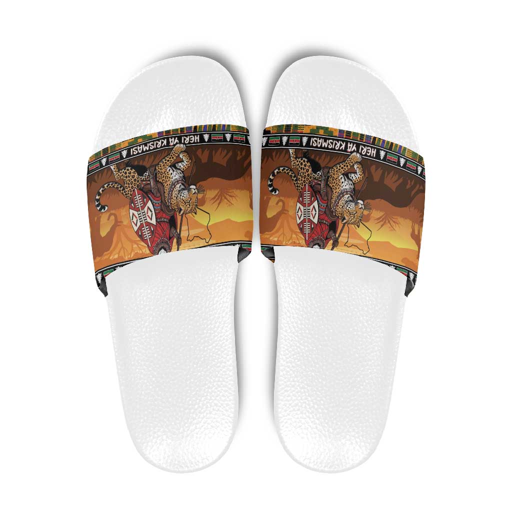 Kenya Safari Christmas Slide Sandals Black Santa Riding Leopards - Heri ya Krismasi LT15