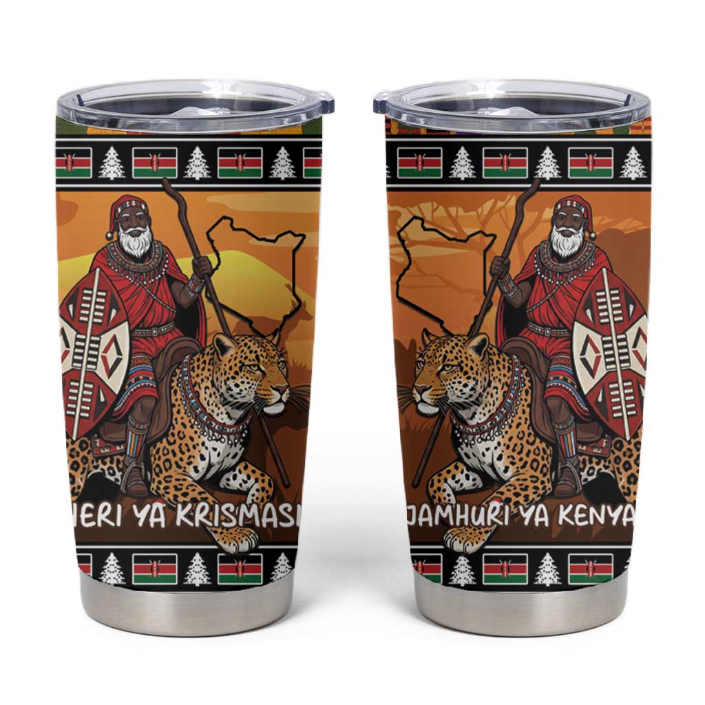 Afro Christmas in Kenya Safari Tumbler Cup Black Santa Riding Leopards LT15