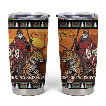 Afro Christmas in Kenya Safari Tumbler Cup Black Santa Riding Leopards LT15