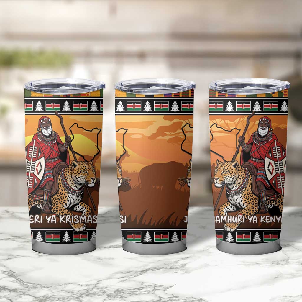 Afro Christmas in Kenya Safari Tumbler Cup Black Santa Riding Leopards LT15