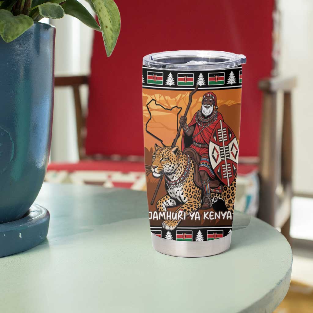 Afro Christmas in Kenya Safari Tumbler Cup Black Santa Riding Leopards LT15