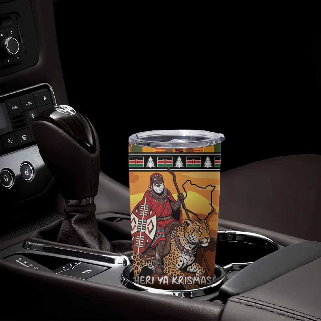 Afro Christmas in Kenya Safari Tumbler Cup Black Santa Riding Leopards LT15