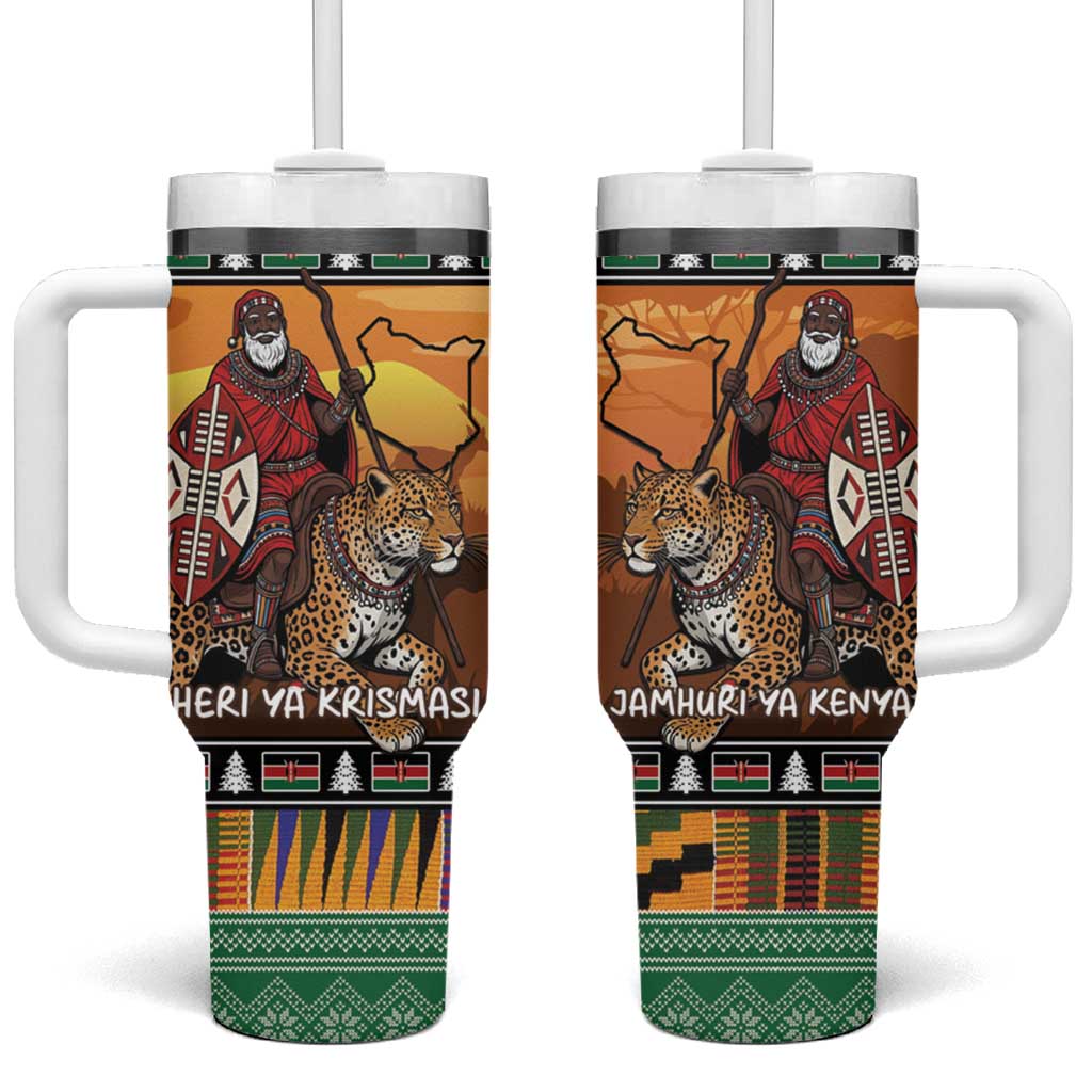 Afro Christmas in Kenya Safari Tumbler With Handle Black Santa Riding Leopards LT15