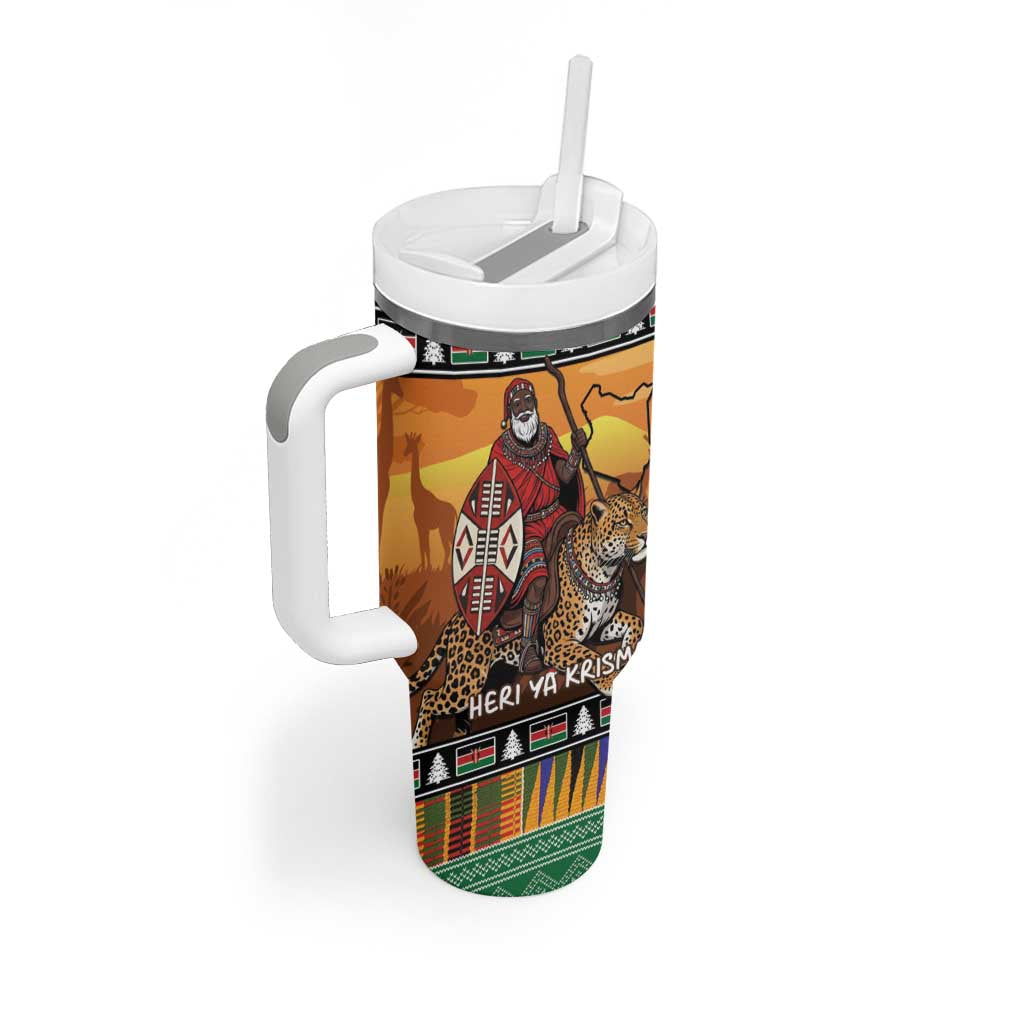 Afro Christmas in Kenya Safari Tumbler With Handle Black Santa Riding Leopards LT15
