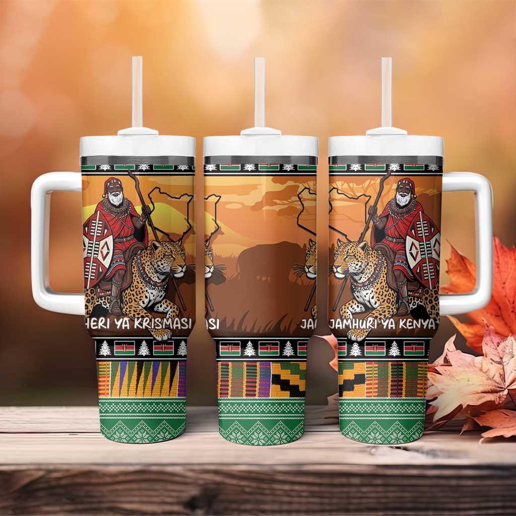 Afro Christmas in Kenya Safari Tumbler With Handle Black Santa Riding Leopards LT15