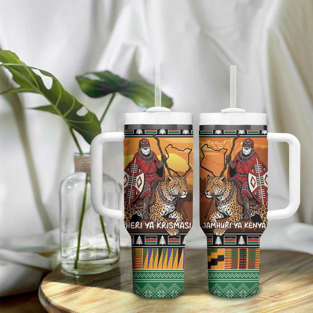 Afro Christmas in Kenya Safari Tumbler With Handle Black Santa Riding Leopards LT15