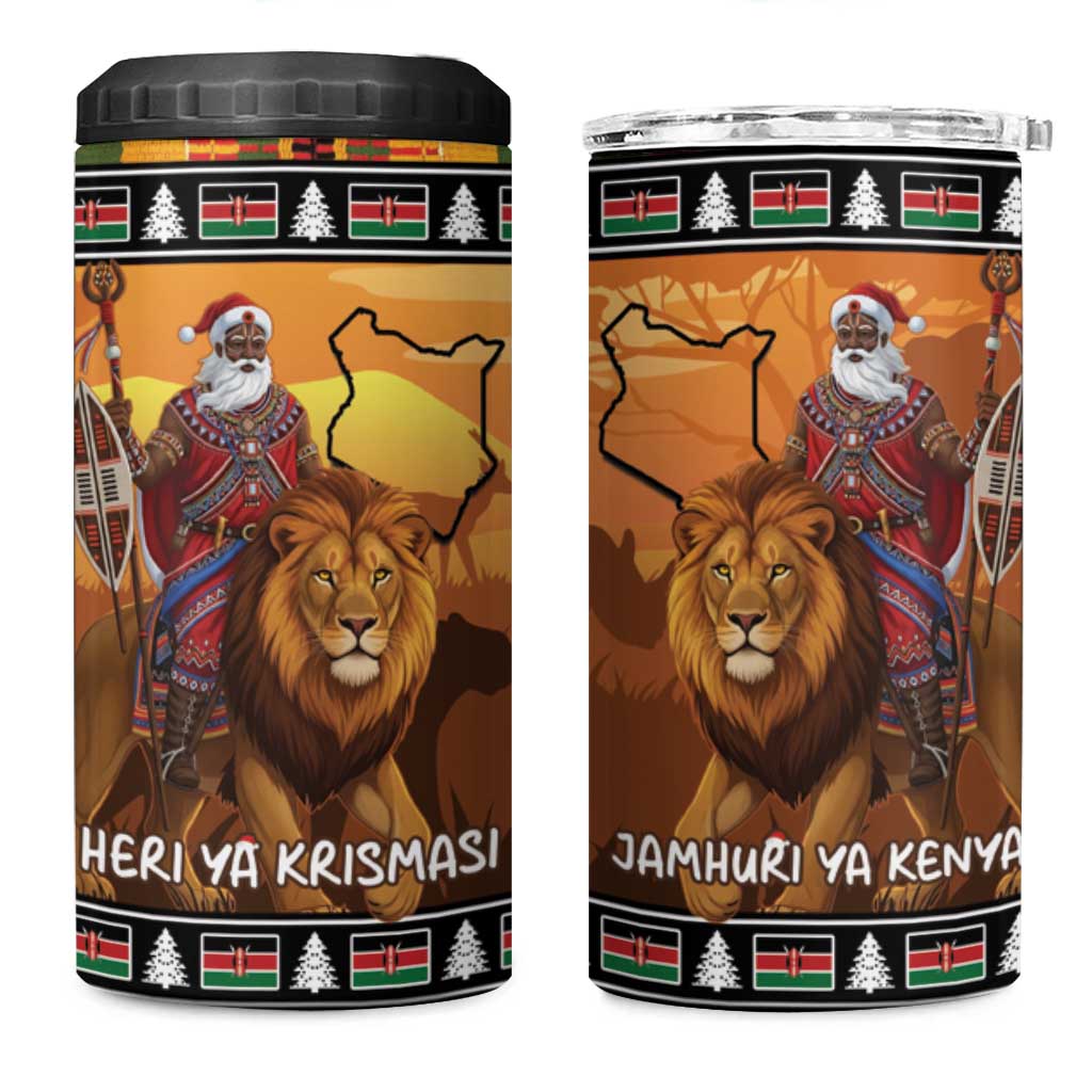 Afro Christmas in Kenya Safari 4 in 1 Can Cooler Tumbler Black Santa Riding Lion LT15