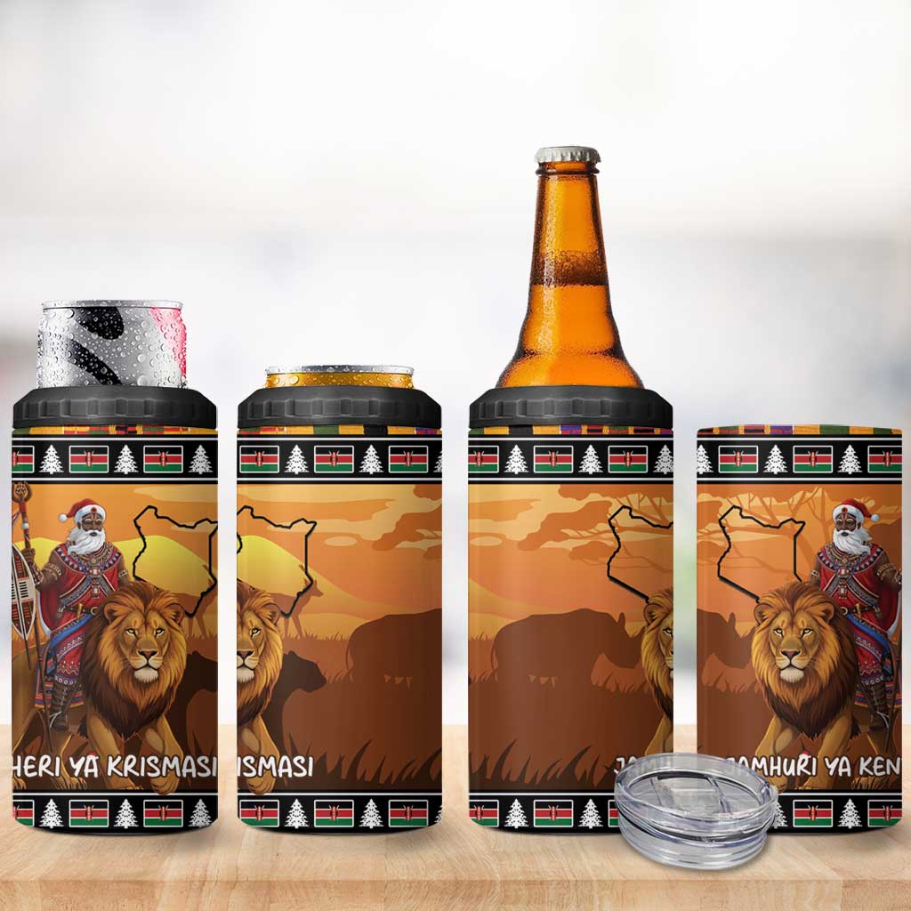 Afro Christmas in Kenya Safari 4 in 1 Can Cooler Tumbler Black Santa Riding Lion LT15