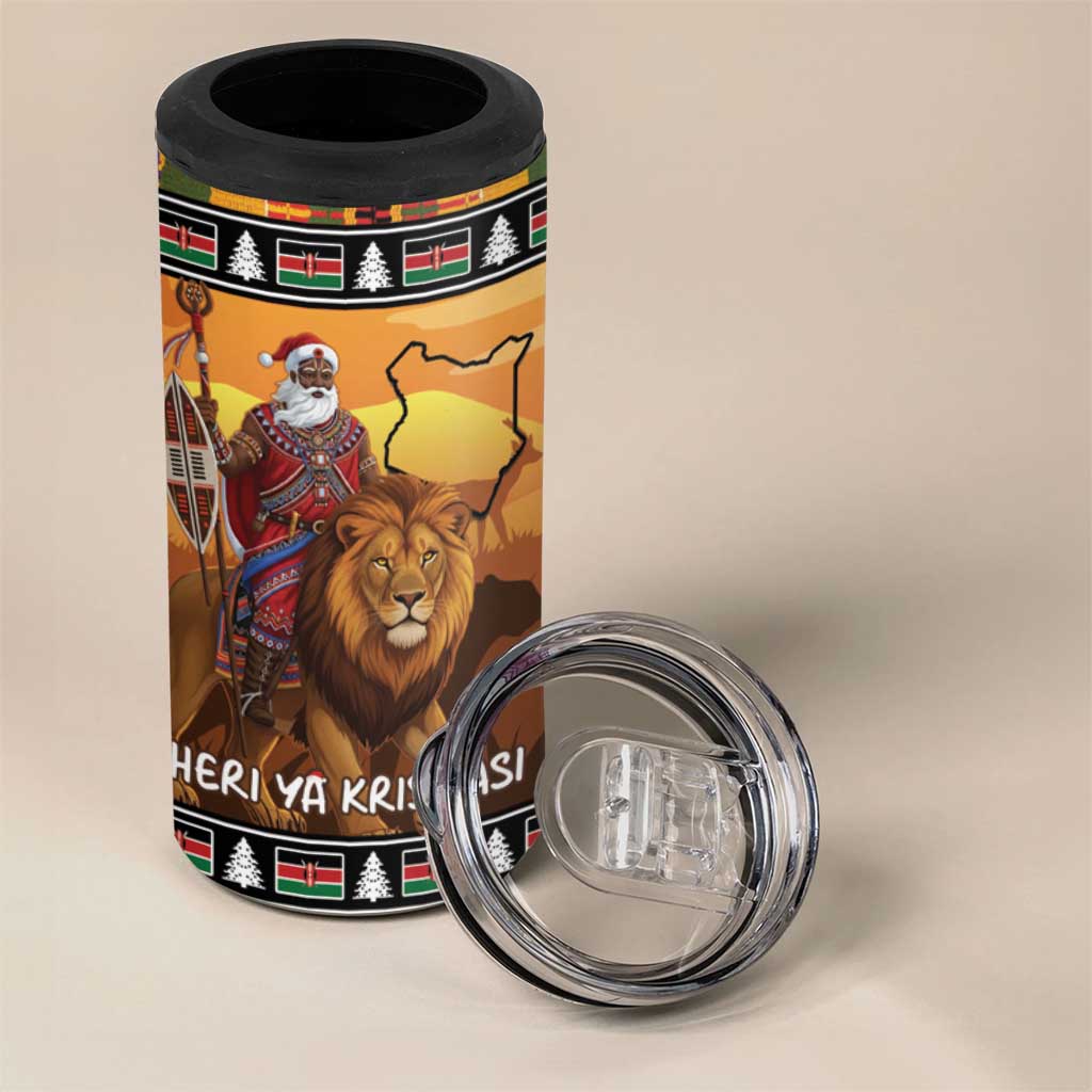 Afro Christmas in Kenya Safari 4 in 1 Can Cooler Tumbler Black Santa Riding Lion LT15