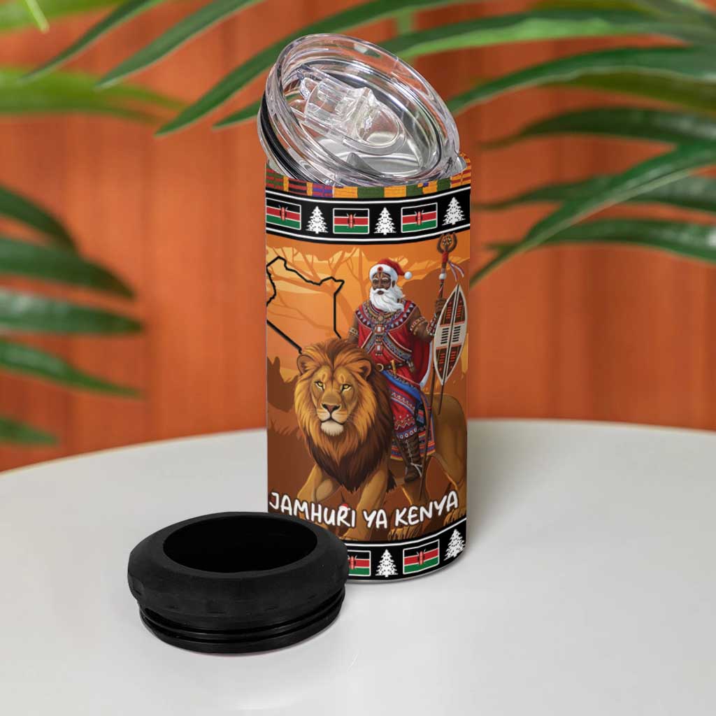 Afro Christmas in Kenya Safari 4 in 1 Can Cooler Tumbler Black Santa Riding Lion LT15