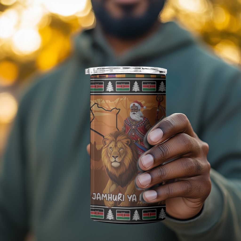 Afro Christmas in Kenya Safari 4 in 1 Can Cooler Tumbler Black Santa Riding Lion LT15