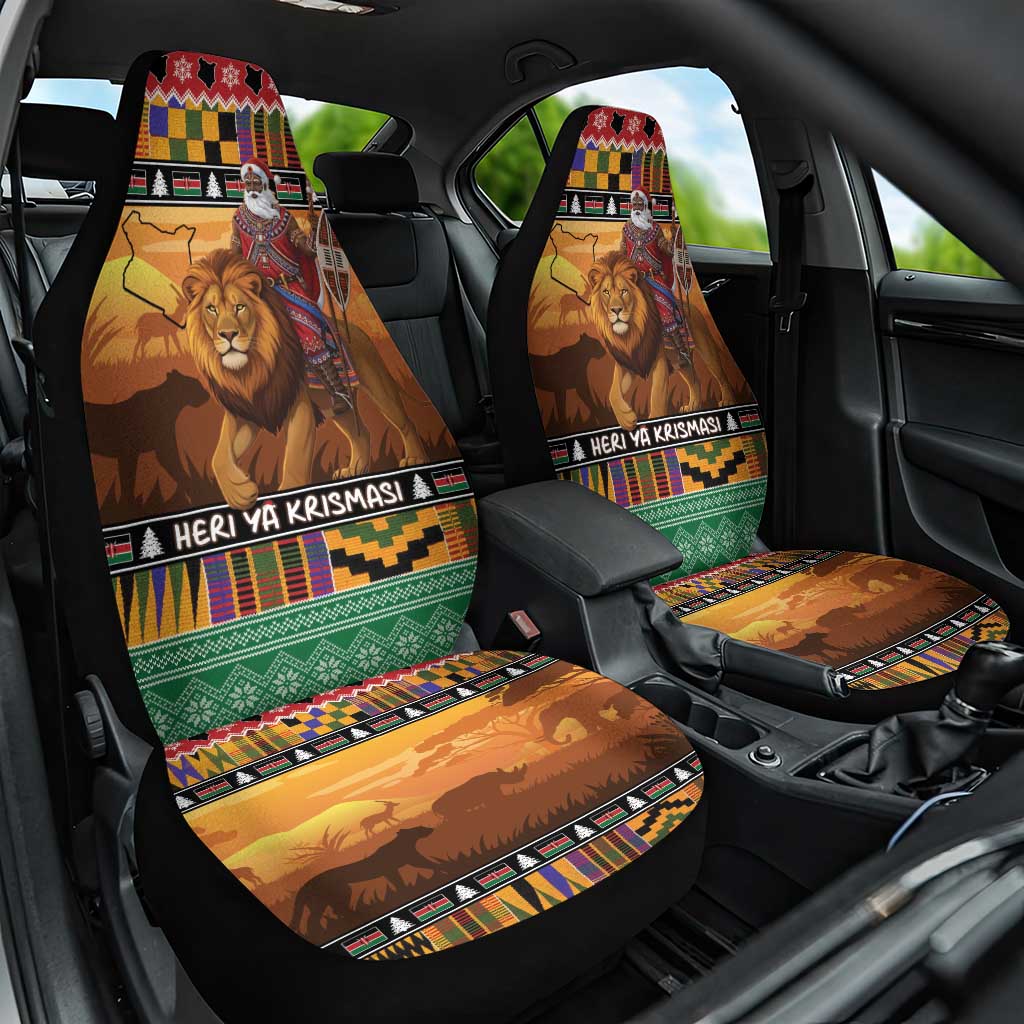 Kenya Safari Christmas Car Seat Cover Black Santa Riding Lion - Heri ya Krismasi LT15