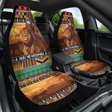 Kenya Safari Christmas Car Seat Cover Black Santa Riding Lion - Heri ya Krismasi LT15