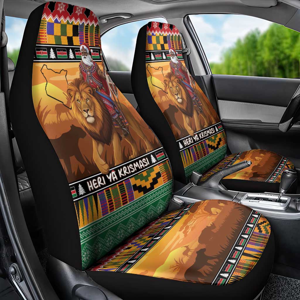 Kenya Safari Christmas Car Seat Cover Black Santa Riding Lion - Heri ya Krismasi LT15