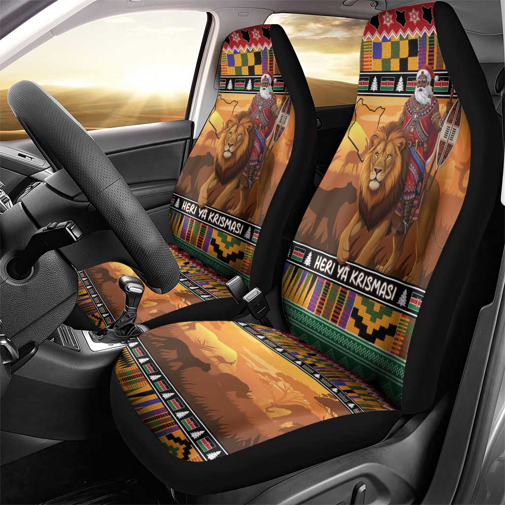 Kenya Safari Christmas Car Seat Cover Black Santa Riding Lion - Heri ya Krismasi LT15