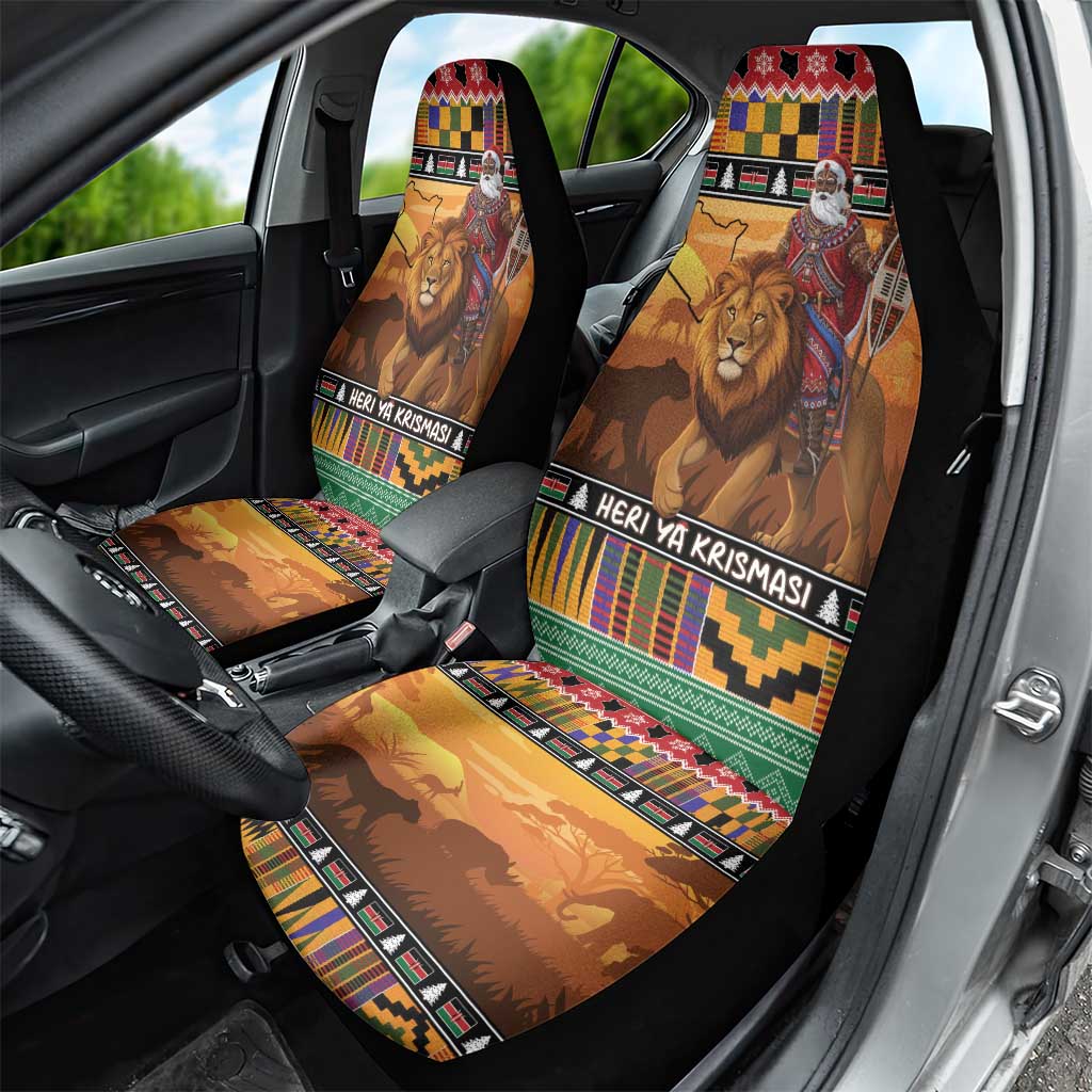 Kenya Safari Christmas Car Seat Cover Black Santa Riding Lion - Heri ya Krismasi LT15