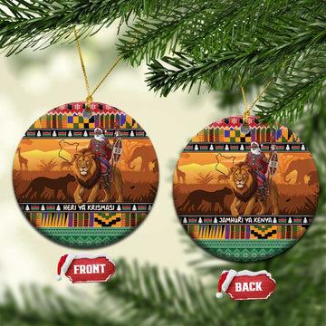 Kenya Safari Christmas Ceramic Ornament Black Santa Riding Lion - Heri ya Krismasi LT15