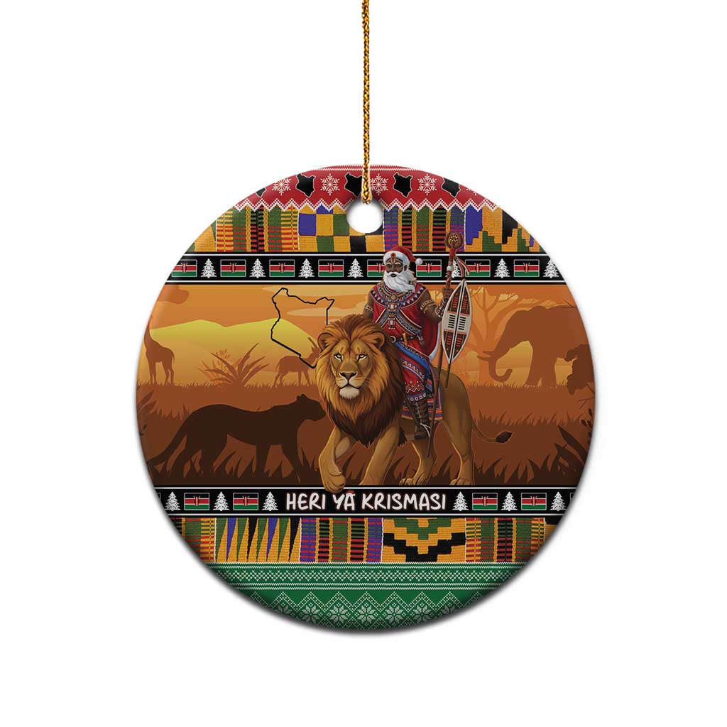 Kenya Safari Christmas Ceramic Ornament Black Santa Riding Lion - Heri ya Krismasi LT15