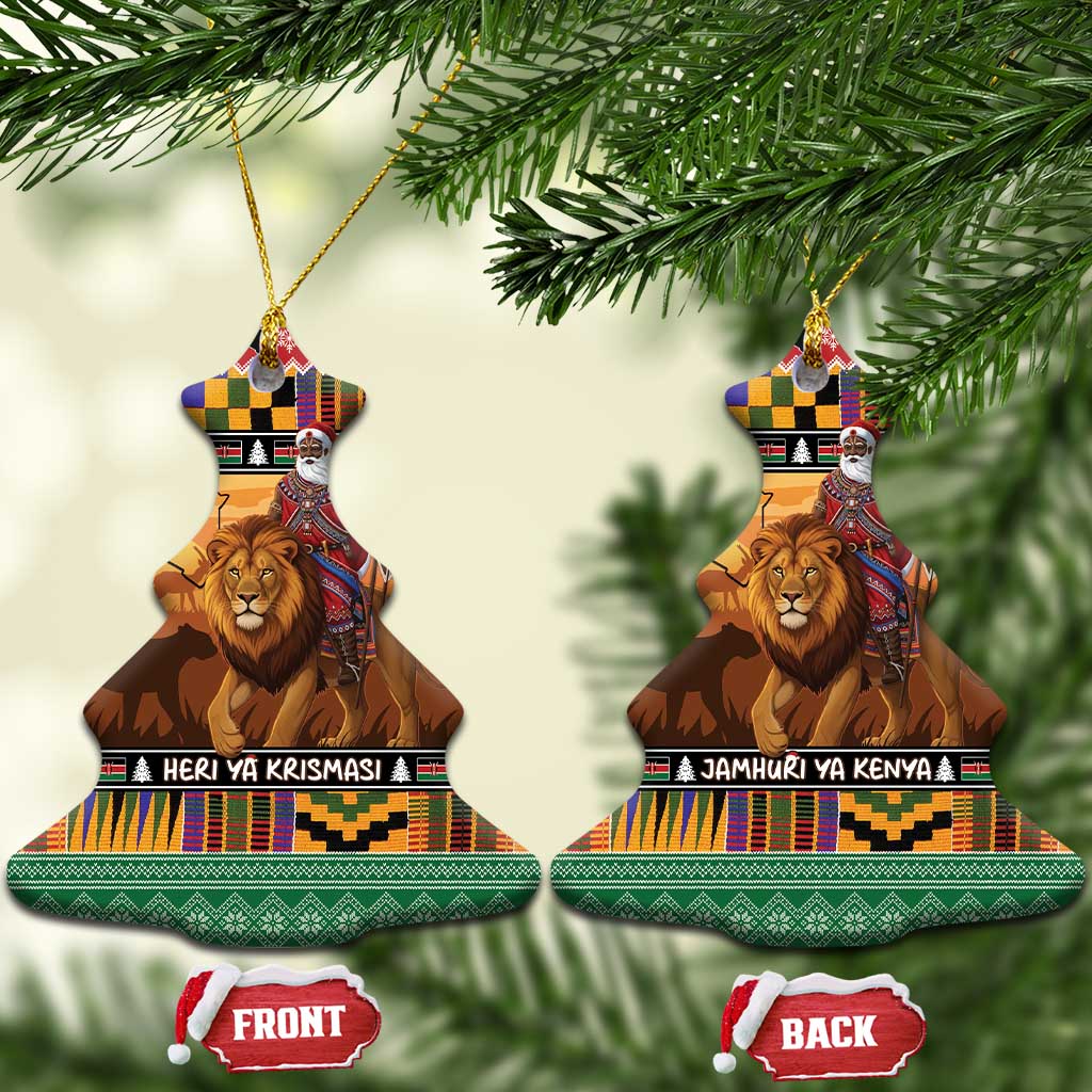 Kenya Safari Christmas Ceramic Ornament Black Santa Riding Lion - Heri ya Krismasi LT15