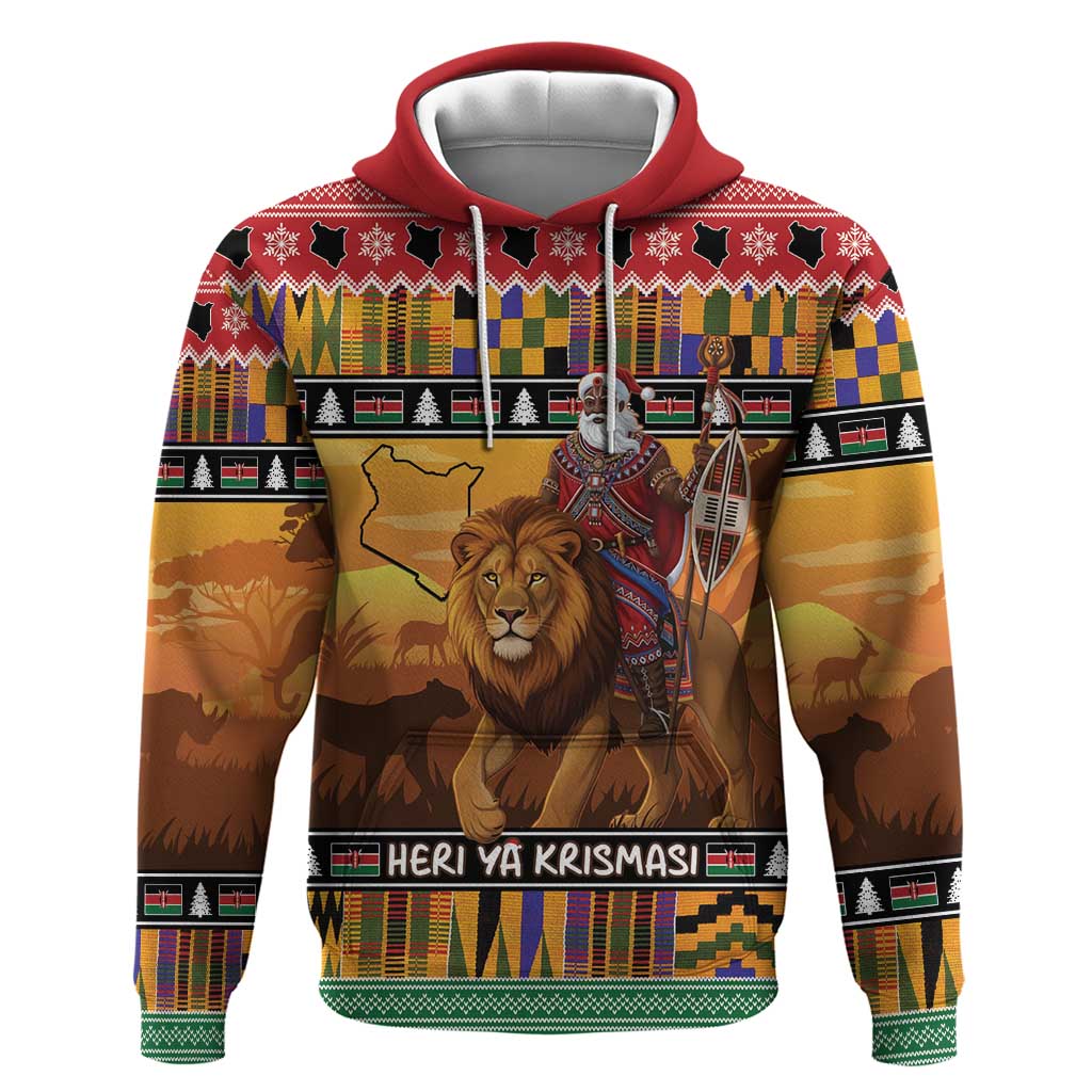 Kenya Safari Christmas Hoodie Black Santa Riding Lion - Heri ya Krismasi LT15