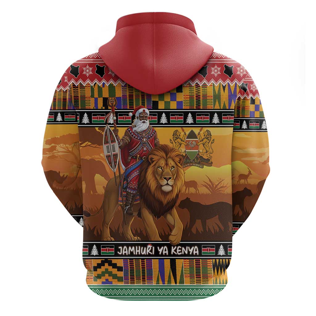 Kenya Safari Christmas Hoodie Black Santa Riding Lion - Heri ya Krismasi LT15