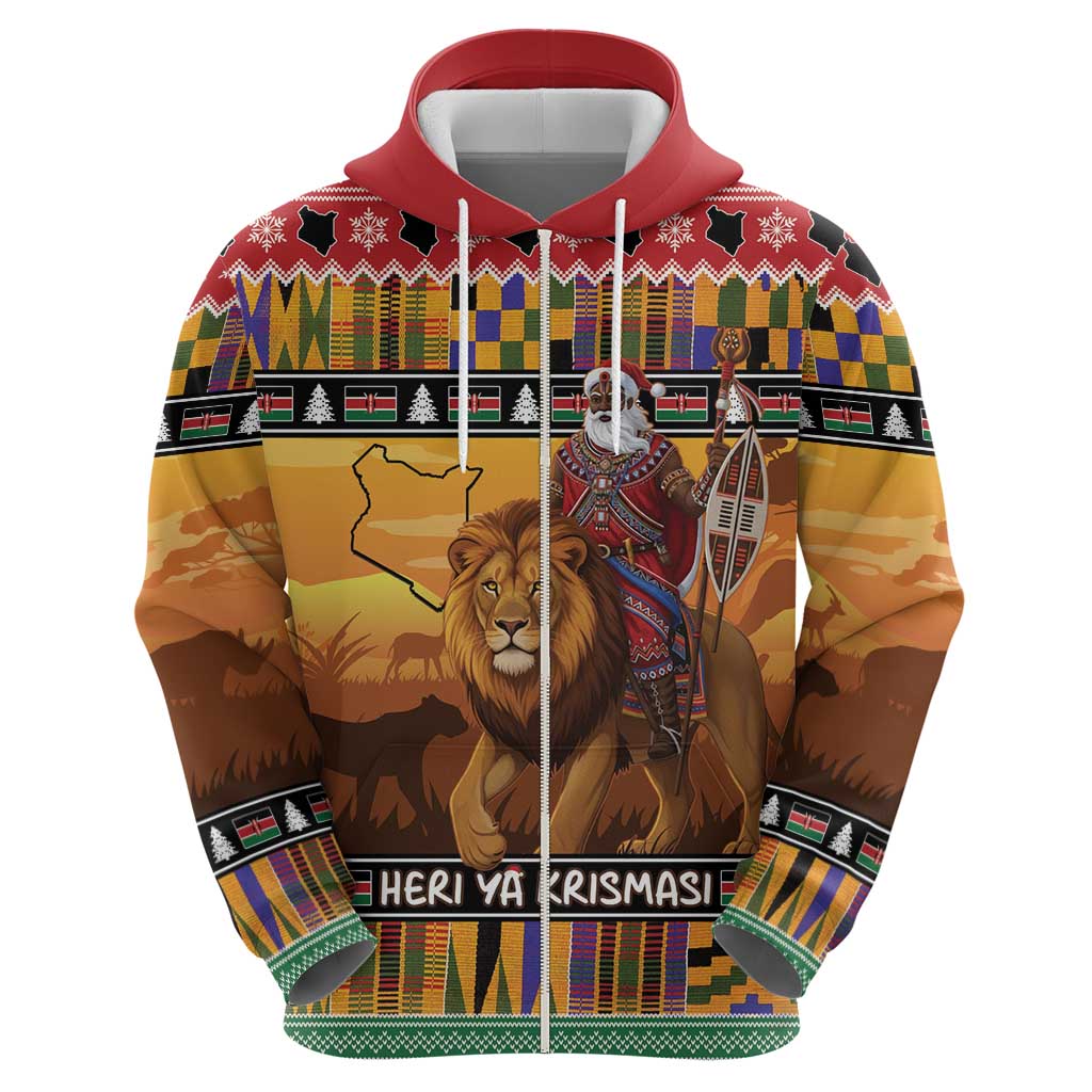 Kenya Safari Christmas Hoodie Black Santa Riding Lion - Heri ya Krismasi LT15