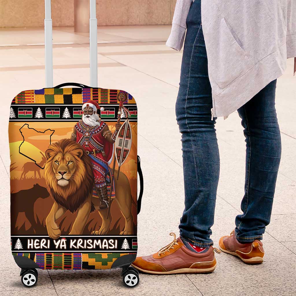 Kenya Safari Christmas Luggage Cover Black Santa Riding Lion - Heri ya Krismasi LT15