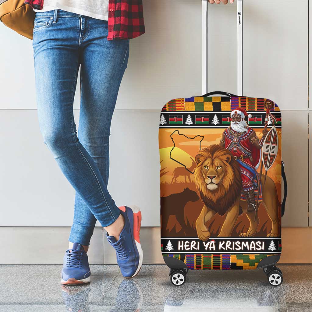 Kenya Safari Christmas Luggage Cover Black Santa Riding Lion - Heri ya Krismasi LT15