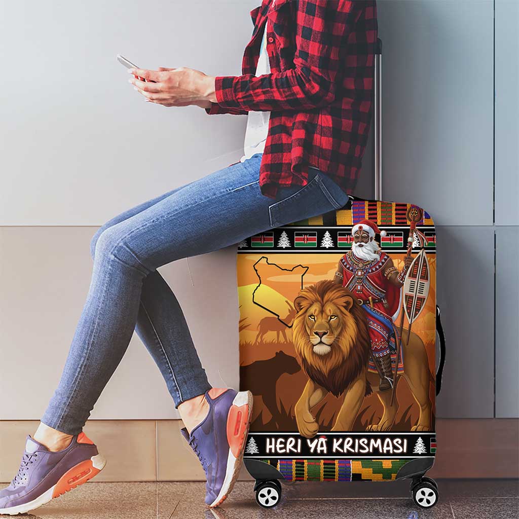 Kenya Safari Christmas Luggage Cover Black Santa Riding Lion - Heri ya Krismasi LT15
