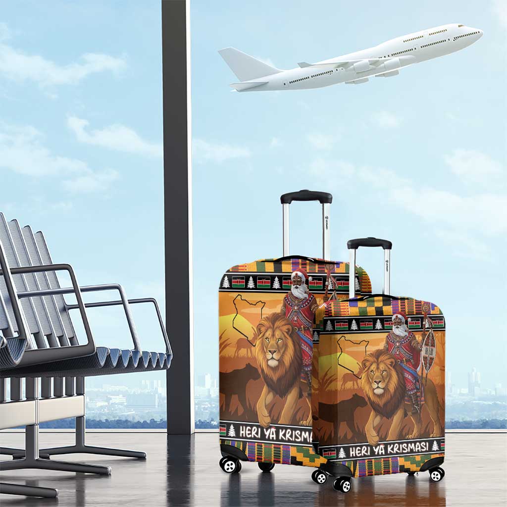 Kenya Safari Christmas Luggage Cover Black Santa Riding Lion - Heri ya Krismasi LT15