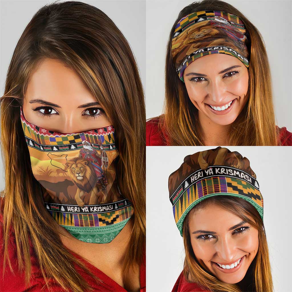Kenya Safari Christmas Neck Gaiter Black Santa Riding Lion - Heri ya Krismasi LT15