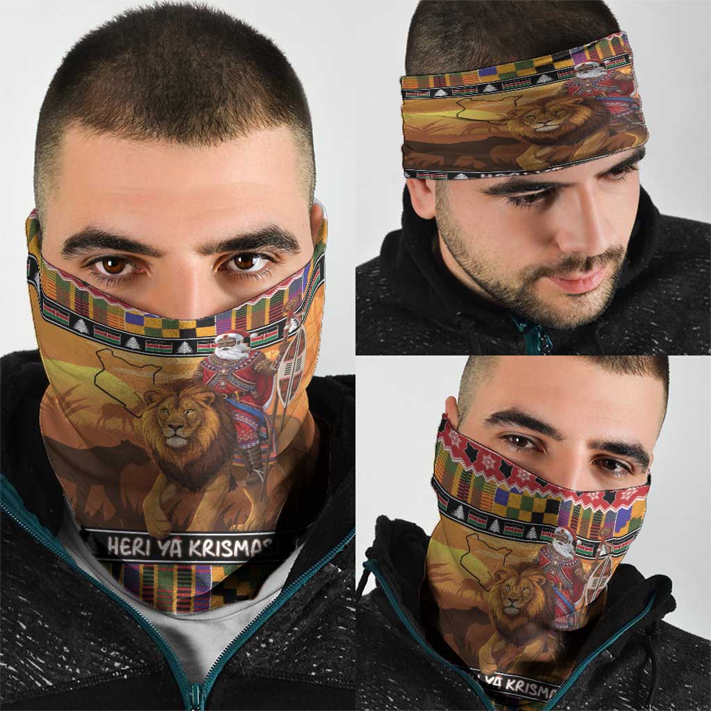 Kenya Safari Christmas Neck Gaiter Black Santa Riding Lion - Heri ya Krismasi LT15