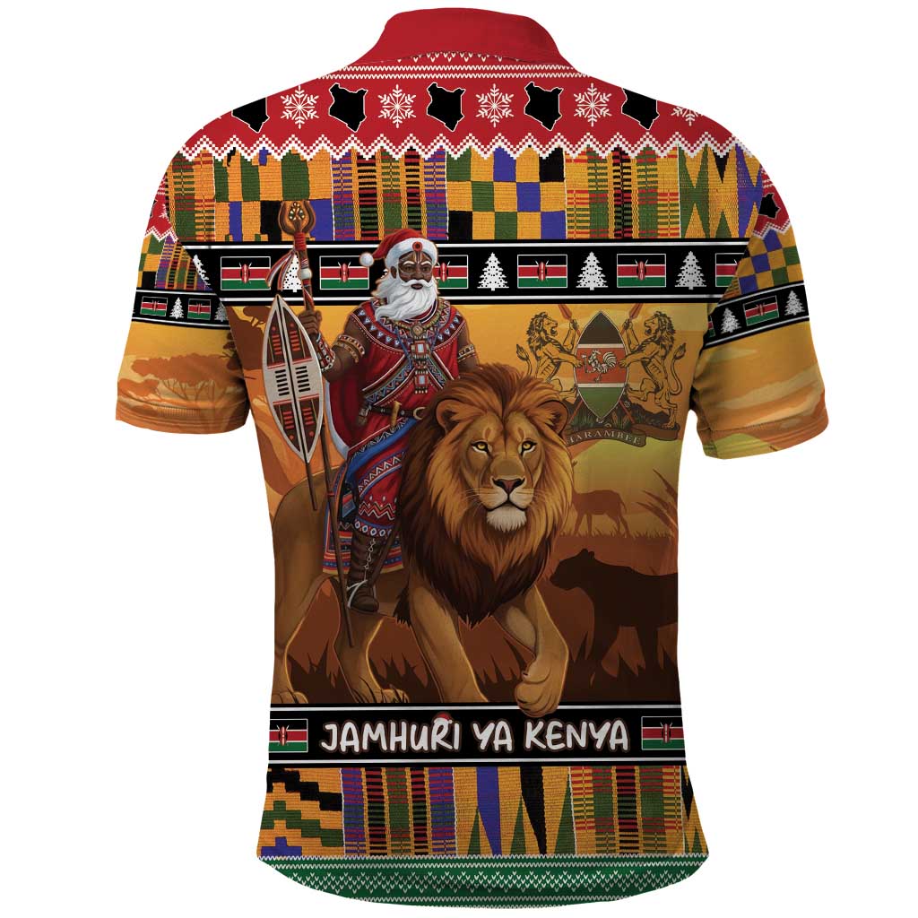 Kenya Safari Christmas Polo Shirt Black Santa Riding Lion - Heri ya Krismasi LT15
