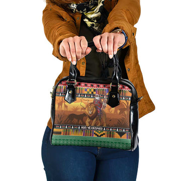 Kenya Safari Christmas Shoulder Handbag Black Santa Riding Lion - Heri ya Krismasi LT15