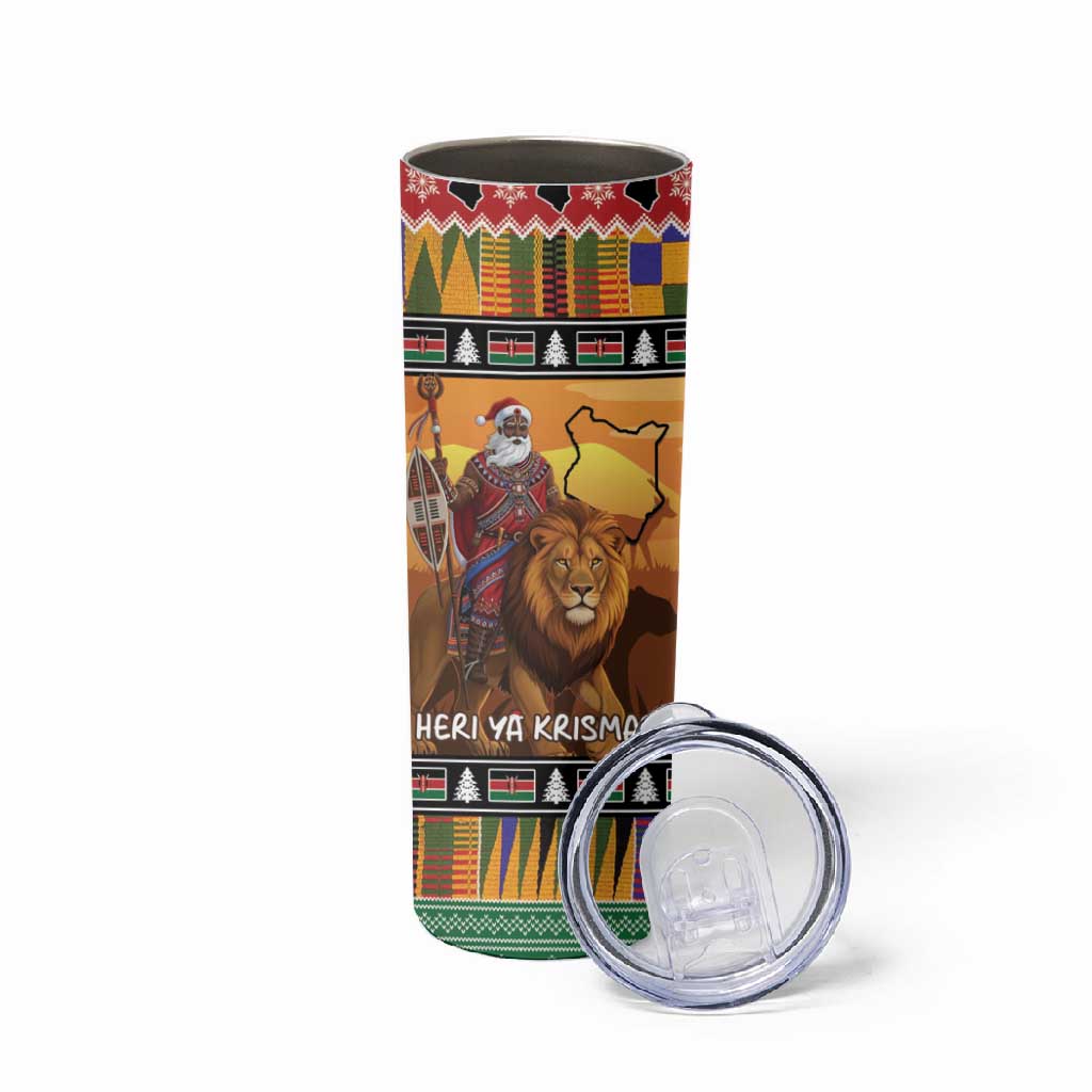 Afro Christmas in Kenya Safari Skinny Tumbler Black Santa Riding Lion LT15