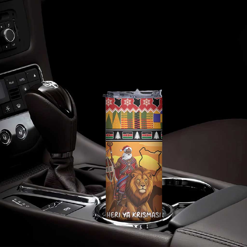 Afro Christmas in Kenya Safari Skinny Tumbler Black Santa Riding Lion LT15