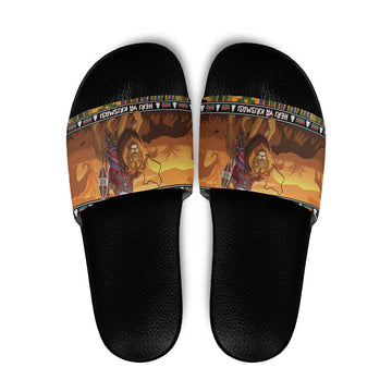 Kenya Safari Christmas Slide Sandals Black Santa Riding Lion - Heri ya Krismasi LT15