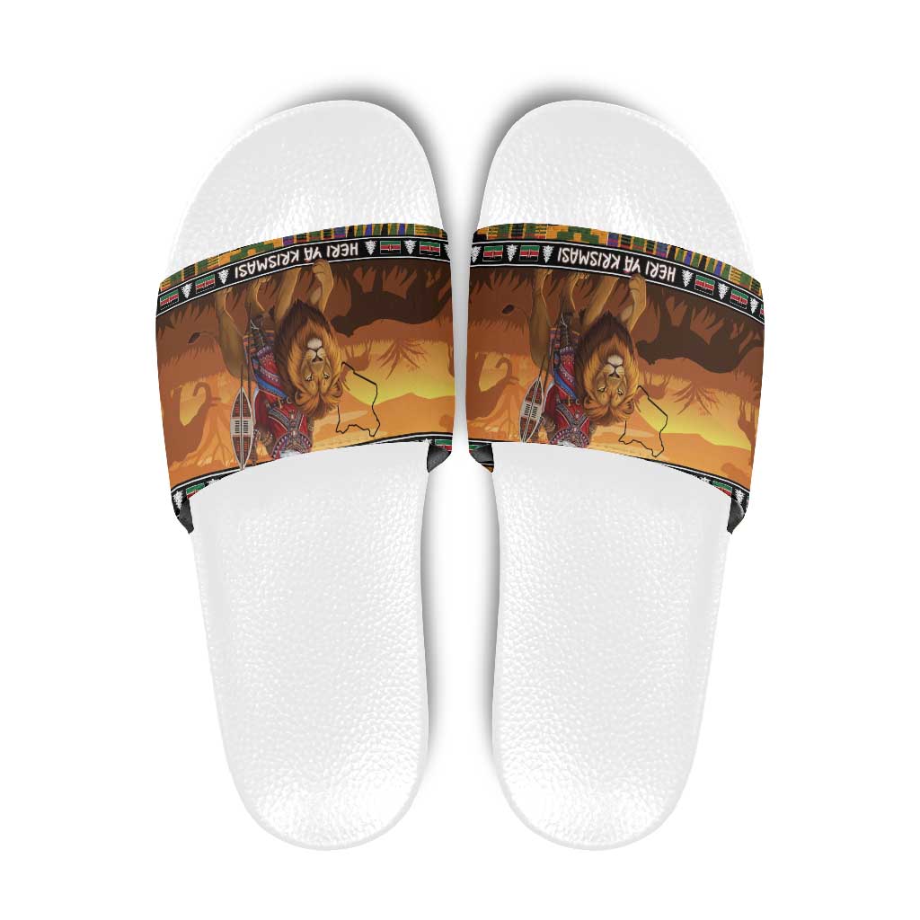 Kenya Safari Christmas Slide Sandals Black Santa Riding Lion - Heri ya Krismasi LT15