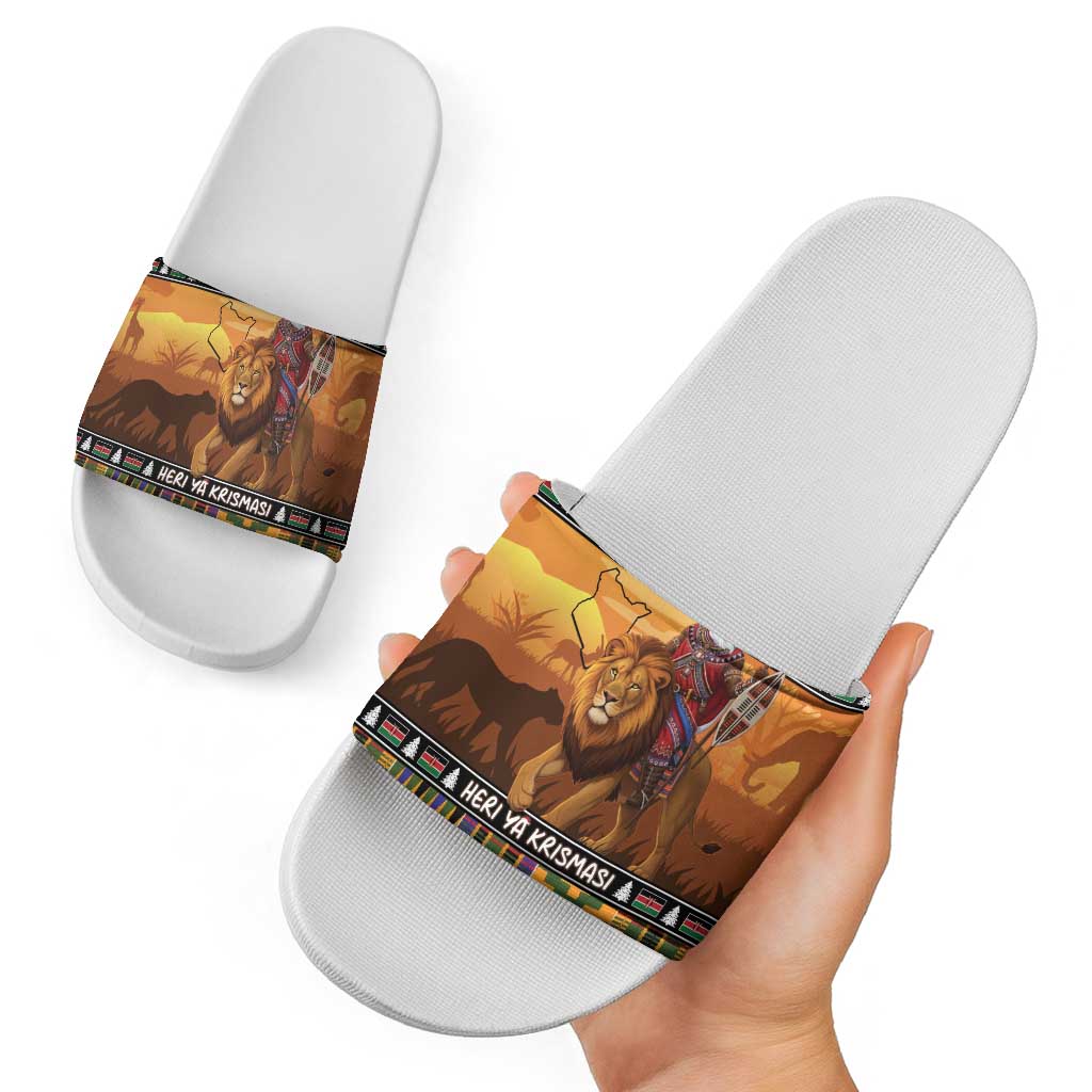Kenya Safari Christmas Slide Sandals Black Santa Riding Lion - Heri ya Krismasi LT15