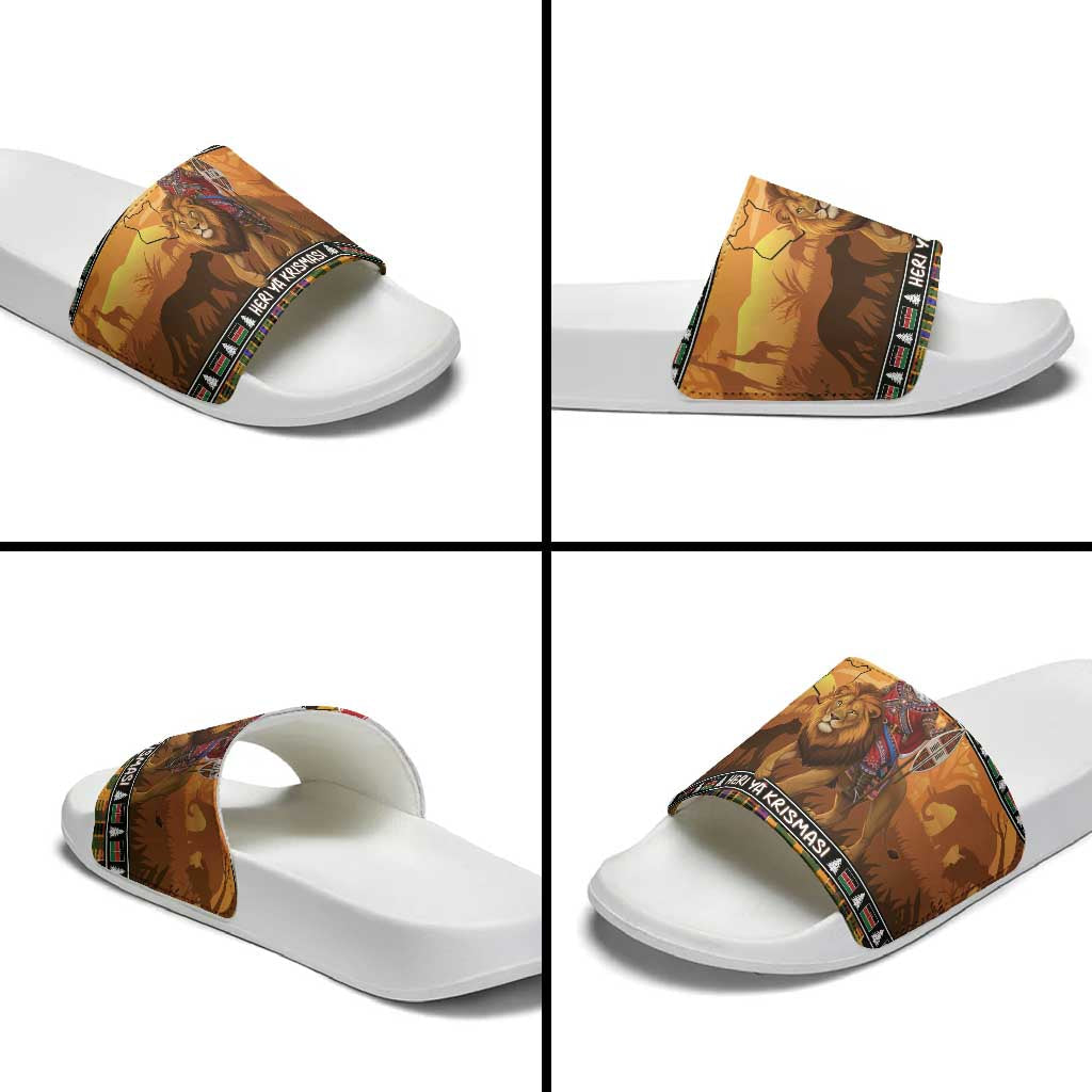 Kenya Safari Christmas Slide Sandals Black Santa Riding Lion - Heri ya Krismasi LT15