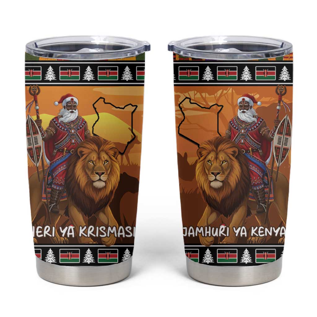 Afro Christmas in Kenya Safari Tumbler Cup Black Santa Riding Lion LT15