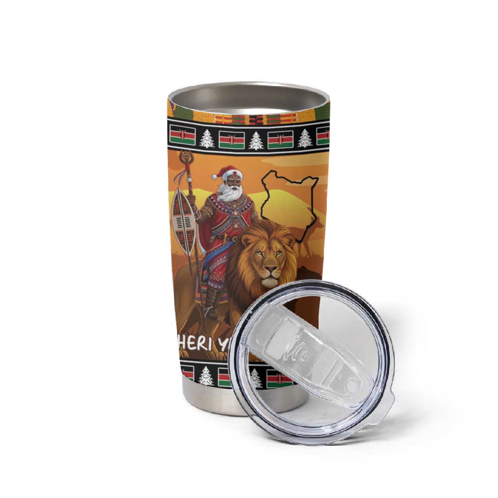 Afro Christmas in Kenya Safari Tumbler Cup Black Santa Riding Lion LT15