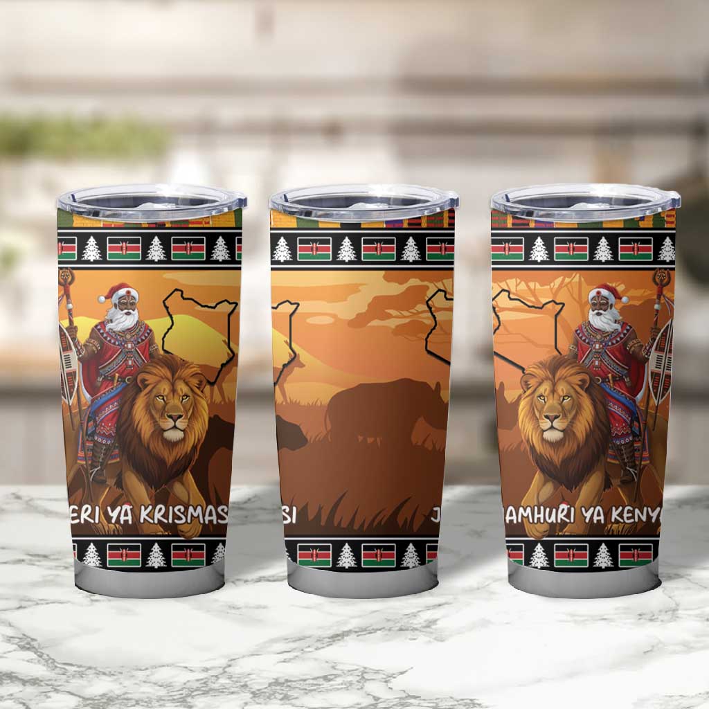 Afro Christmas in Kenya Safari Tumbler Cup Black Santa Riding Lion LT15