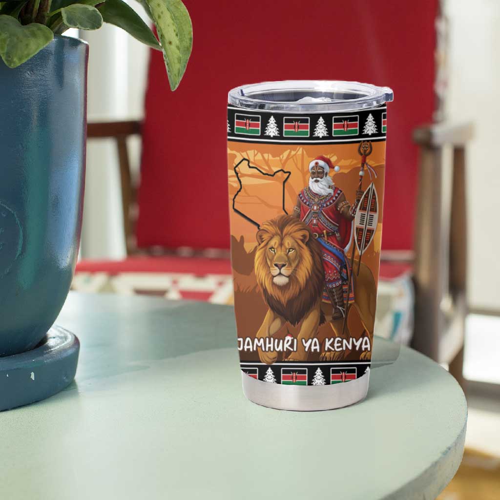 Afro Christmas in Kenya Safari Tumbler Cup Black Santa Riding Lion LT15