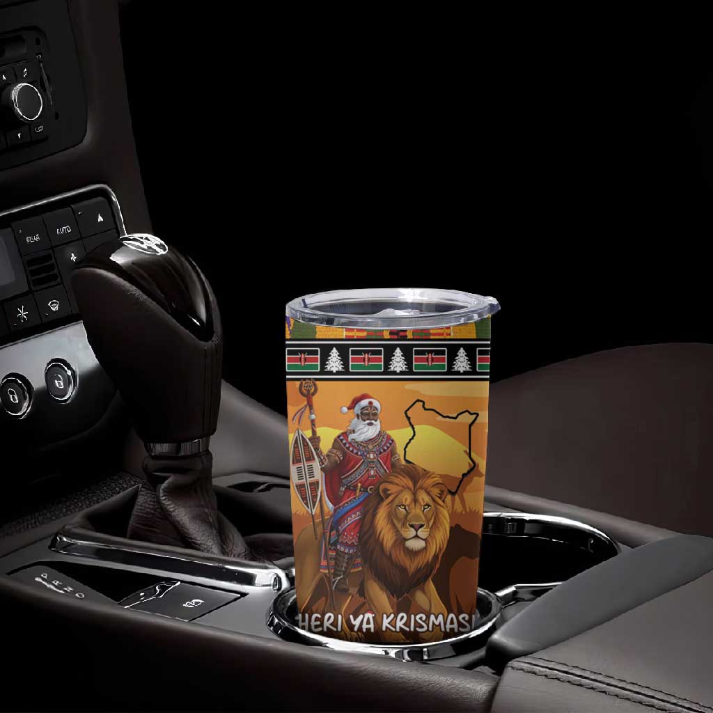 Afro Christmas in Kenya Safari Tumbler Cup Black Santa Riding Lion LT15