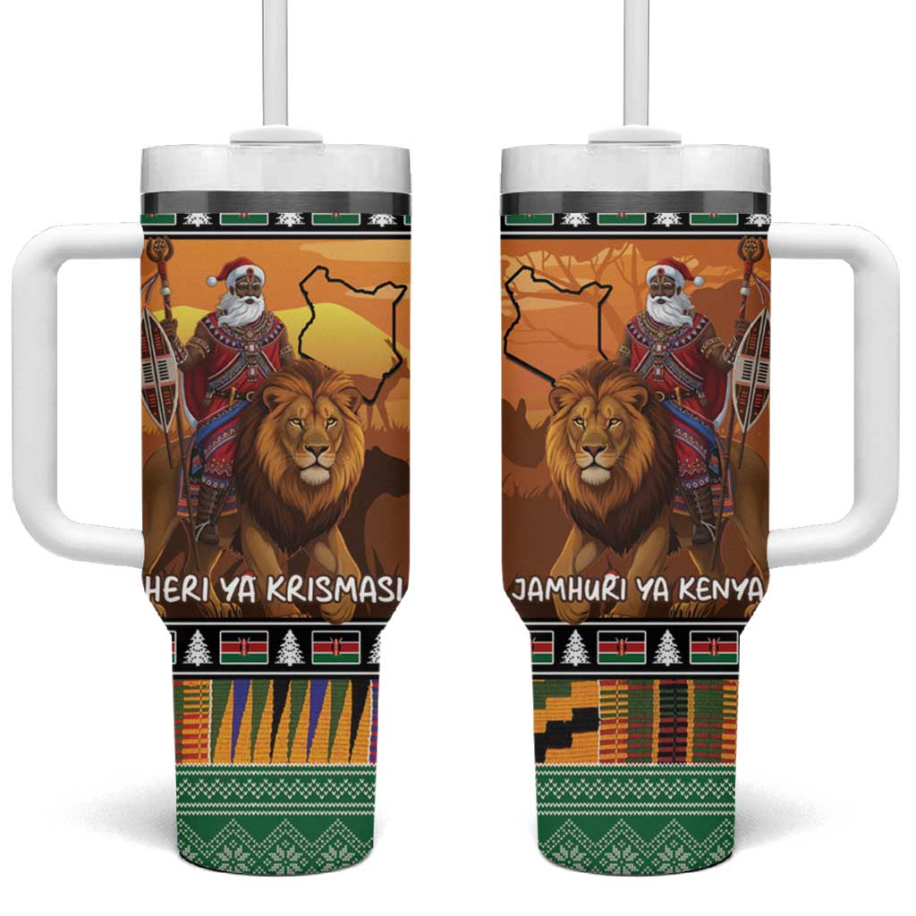 Afro Christmas in Kenya Safari Tumbler With Handle Black Santa Riding Lion LT15