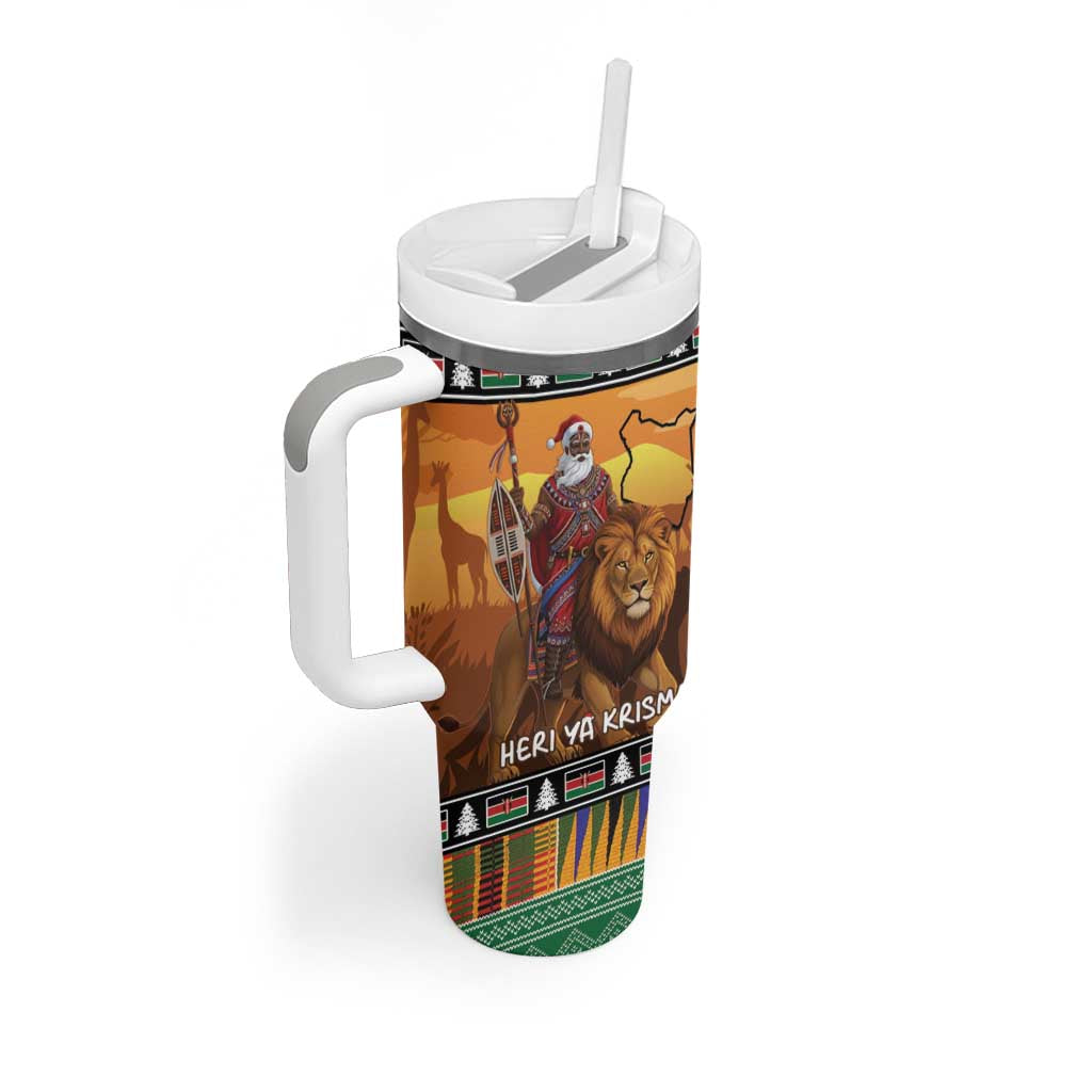 Afro Christmas in Kenya Safari Tumbler With Handle Black Santa Riding Lion LT15