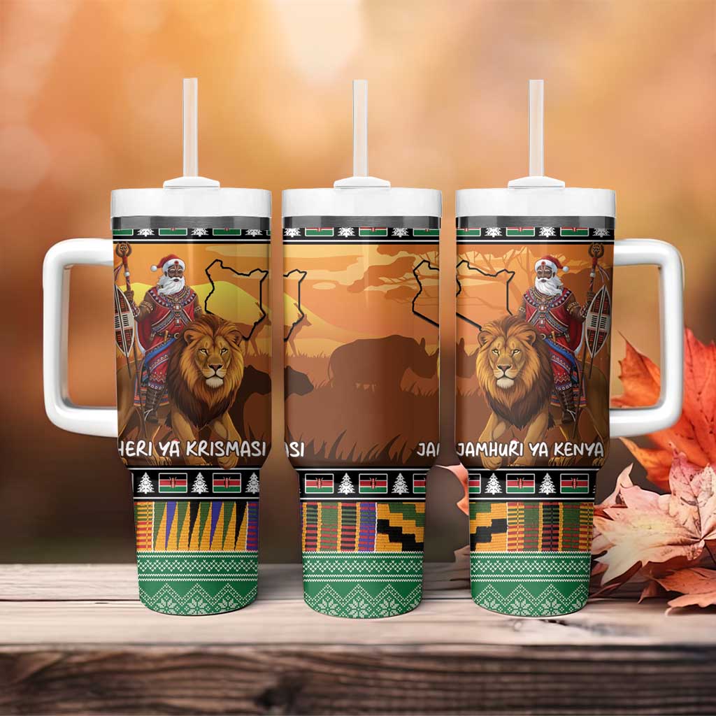 Afro Christmas in Kenya Safari Tumbler With Handle Black Santa Riding Lion LT15