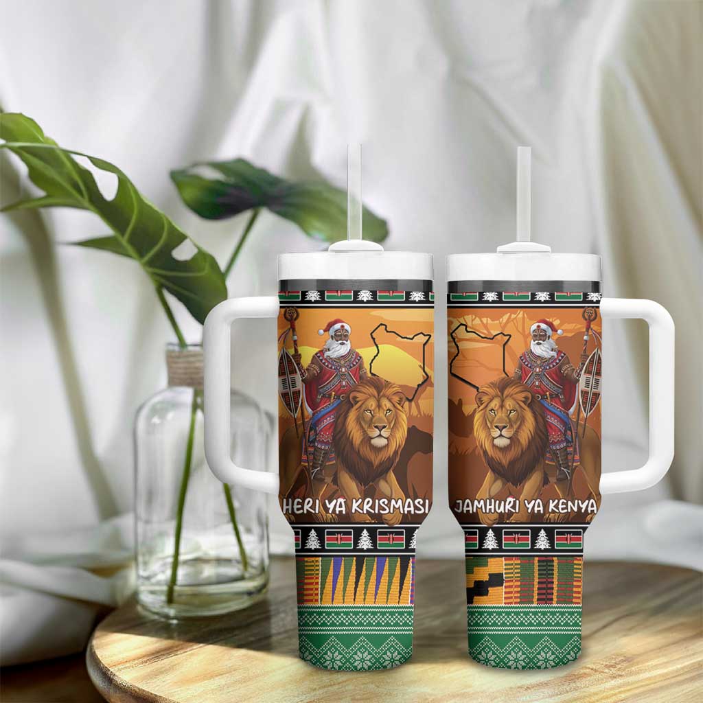 Afro Christmas in Kenya Safari Tumbler With Handle Black Santa Riding Lion LT15